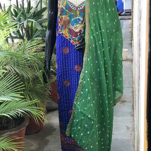Bandhani Cotton Designer Suit with Pen Kalamkari