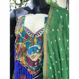Bandhani Cotton Designer Suit with Pen Kalamkari