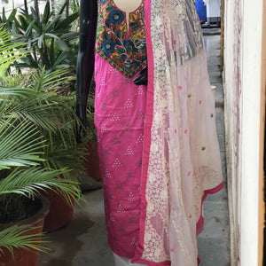 Bandhani Cotton Designer Suit with Pen Kalamkari