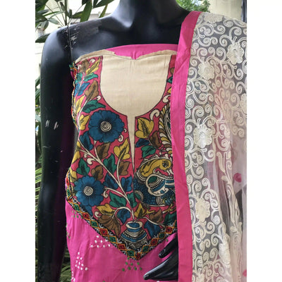 Bandhani Cotton Designer Suit with Pen Kalamkari