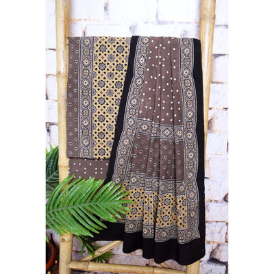 Chikoo Designer Ajrakh Triple Block Cotton Suit