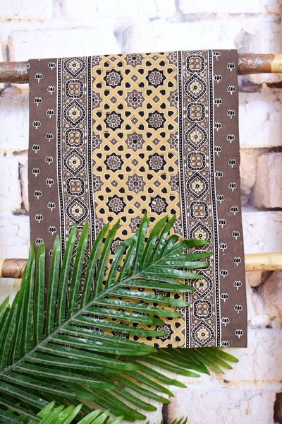 Chikoo Designer Ajrakh Triple Block Cotton Suit