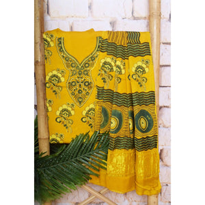 Yellow Special Ajrakh Modal Silk Two Piece Set with Nakshi Pallu Dupatta