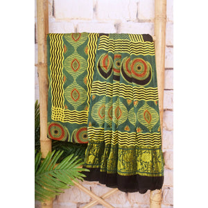 Green Special Ajrakh Modal Silk Two Piece Set with Nakshi Pallu Dupatta