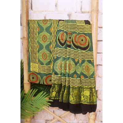 Green Special Ajrakh Modal Silk Two Piece Set with Nakshi Pallu Dupatta