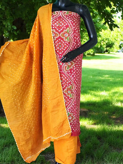 Bandhani Cotton Designer Suit with Embroidery