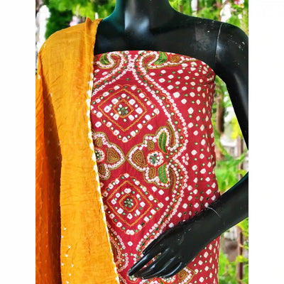 Bandhani Cotton Designer Suit with Embroidery