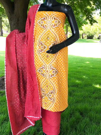 Bandhani Cotton Designer Suit with Embroidery