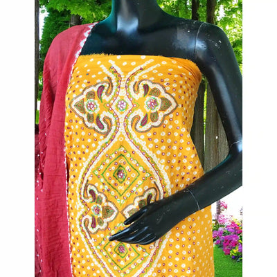 Bandhani Cotton Designer Suit with Embroidery