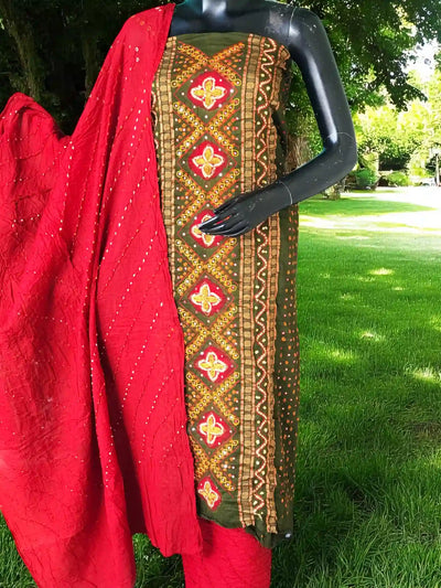 Bandhani Cotton Designer Suit with Embroidery