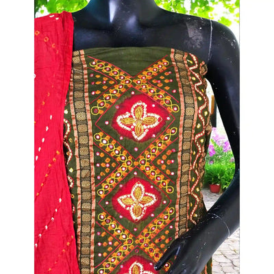 Bandhani Cotton Designer Suit with Embroidery
