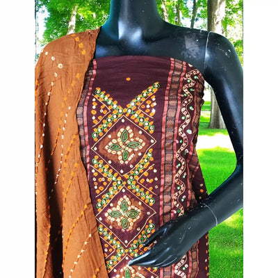 Bandhani Cotton Designer Suit with Embroidery