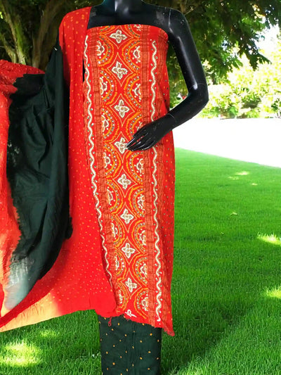Bandhani Cotton Designer Suit with Embroidery