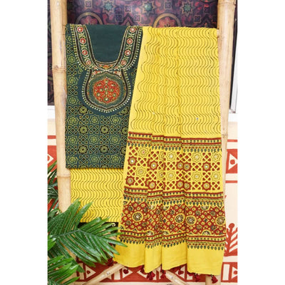 Ajrakh Embroidered Cotton Suit