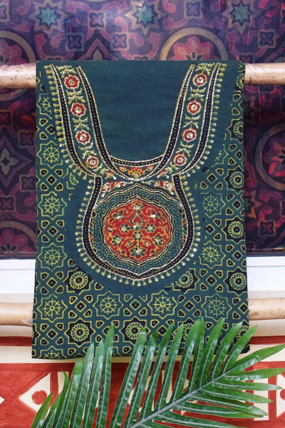 Ajrakh Embroidered Cotton Suit