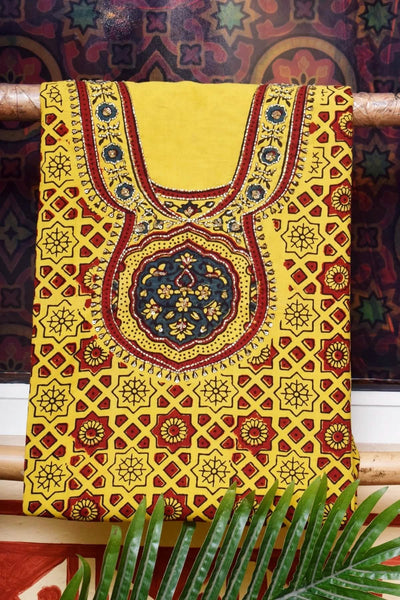 Ajrakh Embroidered Cotton Suit