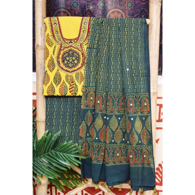 Ajrakh Embroidered Cotton Suit