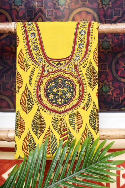 Ajrakh Embroidered Cotton Suit