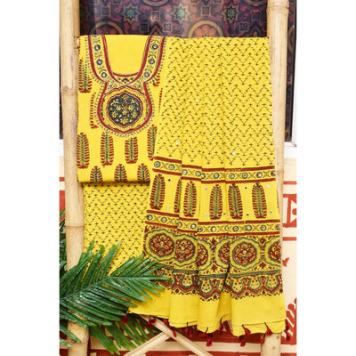Ajrakh Embroidered Cotton Suit