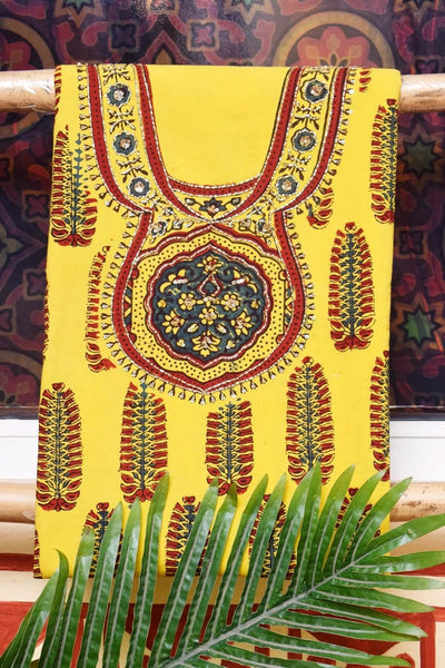 Ajrakh Embroidered Cotton Suit