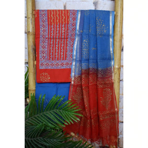 Jaipuri Block Print Suit with Hand Embroidery