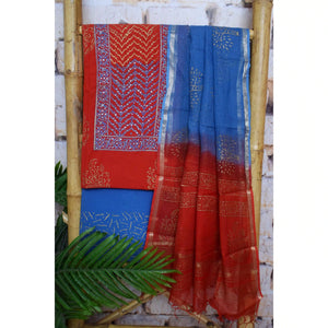 Jaipuri Block Print Suit with Hand Embroidery