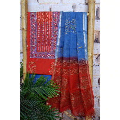 Jaipuri Block Print Suit with Hand Embroidery