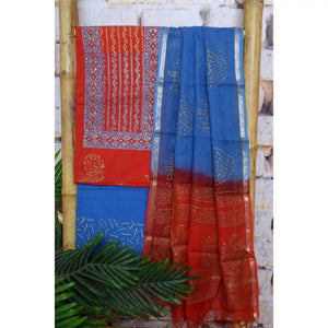 Jaipuri Block Print Suit with Hand Embroidery