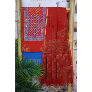 Jaipuri Block Print Suit with Hand Embroidery