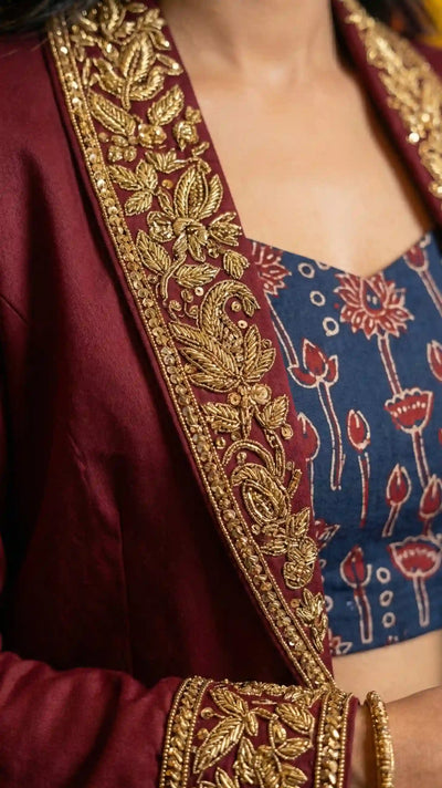 CHITRA - Blouse-Draped Skirt Set with Blazer