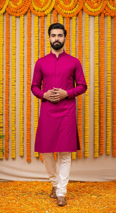 Blue Slub Cotton Men's Kurta - SSEthnics