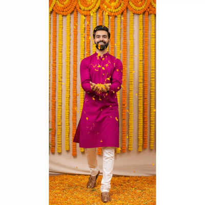 Blue Slub Cotton Men's Kurta - SSEthnics