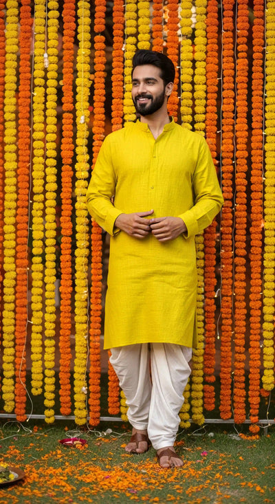 Blue Slub Cotton Men's Kurta - SSEthnics