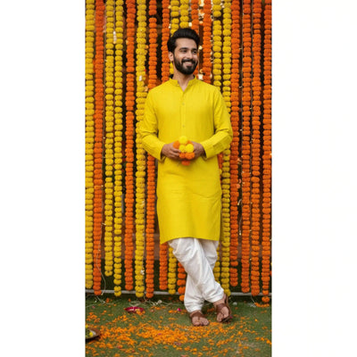 Blue Slub Cotton Men's Kurta - SSEthnics