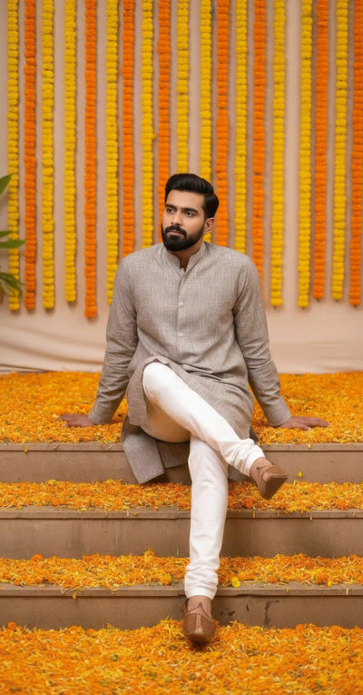 Blue Slub Cotton Men's Kurta - SSEthnics