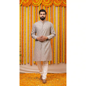 Blue Slub Cotton Men's Kurta - SSEthnics