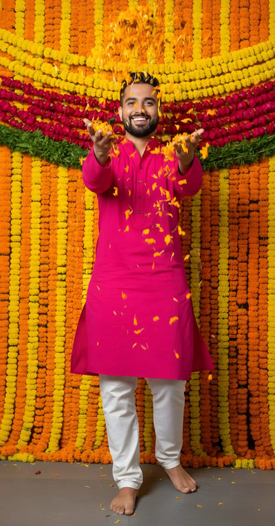 Blue Slub Cotton Men's Kurta - SSEthnics