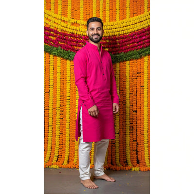 Blue Slub Cotton Men's Kurta - SSEthnics
