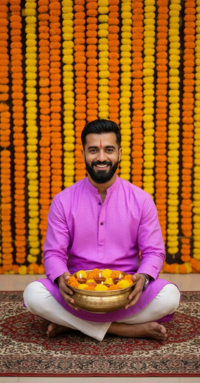 Blue Slub Cotton Men's Kurta - SSEthnics