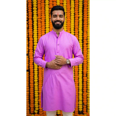 Blue Slub Cotton Men's Kurta - SSEthnics