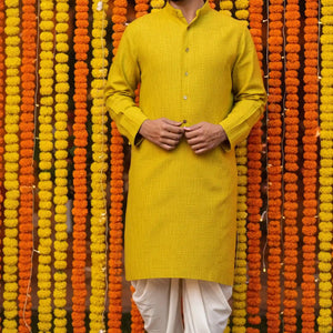 Blue Slub Cotton Men's Kurta - SSEthnics