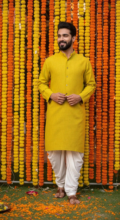 Blue Slub Cotton Men's Kurta - SSEthnics