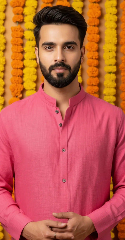 Blue Slub Cotton Men's Kurta - SSEthnics