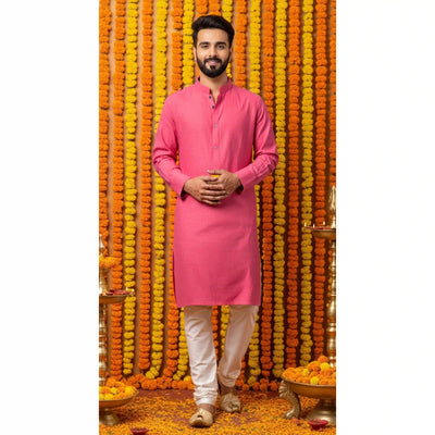 Blue Slub Cotton Men's Kurta - SSEthnics