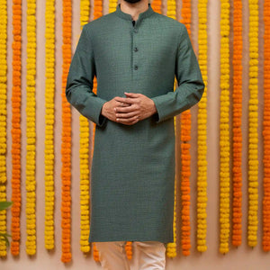 Blue Slub Cotton Men's Kurta - SSEthnics
