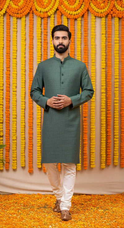 Blue Slub Cotton Men's Kurta - SSEthnics