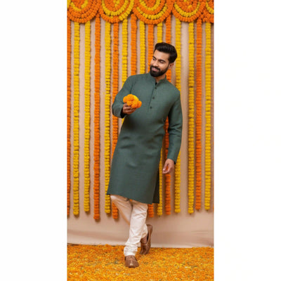 Blue Slub Cotton Men's Kurta - SSEthnics