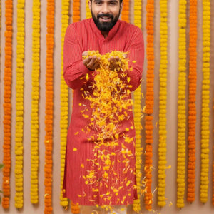 Red Kantha Woven Cotton Kurta