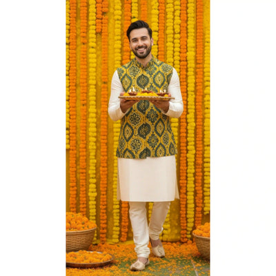 Yellow Ajrakh Modal Silk Jacket