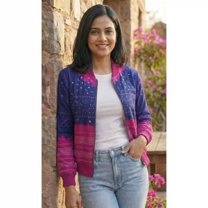 Purple Bandhani Merino Wool Bomber Jacket